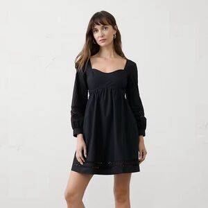 Banana Republic Womens Black Long Sleeve Mini Dress Sze M 100% Cotton LBD Pocket